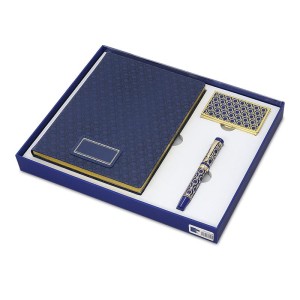 Подарочный набор "Алтын Тага", записная книжка + ручка +визитница, синий стержень /GS-AltTgBl