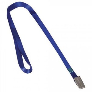 Шнурок для бейджей "Brauberg" с металлическим зажимом синий атласный 45 см /арт 235733