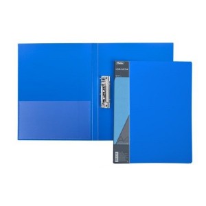 Папка с зажимом А4 Standard с карманом Хатбер корешок 17мм синяя /00109