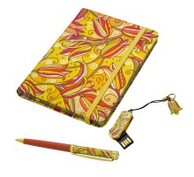 Подарочный набор "Лейла" записная книжка, ручка и usb флешка 8 гб - желтый цвет