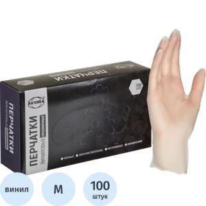 Перчатки медицинские"AVIORA" виниловые прозрачные, размер М в уп 100 шт /402-638