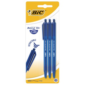Ручка шариковая автомат "BIC Raund stic" синий стержень 1 мм / уп 3 шт набор