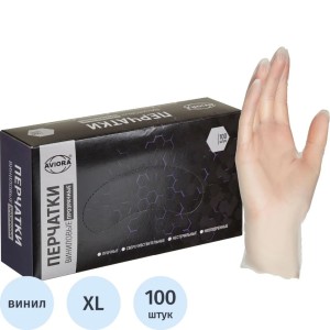 Перчатки медицинские"AVIORA" виниловые прозрачные, размер L в уп 100 шт /402-639