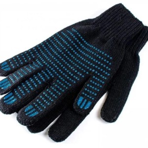 Перчатки вязанные ХБ черные с точечным ПВХ покрытием, 4 нити / в уп 20 пар