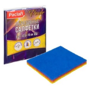 Губка для посуды абразивные Paclan Practi /Power /12.5*15 см цв 3 шт -0059