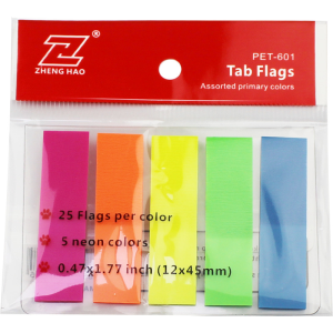 Закладки для книг 5 цв. Zheng Hao 601, 45х12мм,100л, прямоугольн пластиковые/PET601, упак