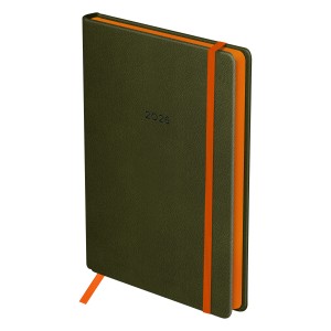 Ежедневник 176 л, датир 2026г А5 BG "Contrast.Khaki" хаки в линию, цветной срез, на резинке /09462
