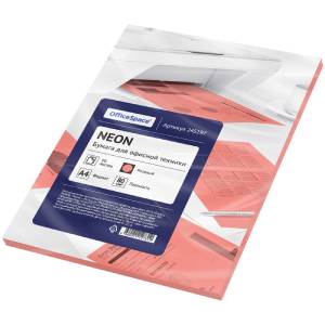Цветная бумага A4, 80 гр "OfficeSpace" Neon 50 л, розовый /245197
