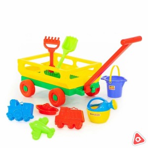 Набор "Полесье" Тележка с ручкой, ведро малое с носиком, совок, грабли, формочки /45768