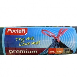 Пакеты для мусорных ведер 35л (53х60см) "Paclan Premium" прочные с тесьмой/15 шт