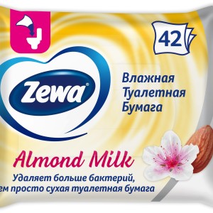 Бумага туалетная влажная "ZEWA" Almond milk/ миндальное молоко / 42 шт