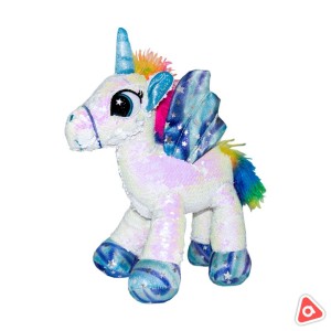 Мягк. игрушка Единорог цветной пайетки с крыльями средний 33 см