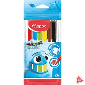 Фломастеры 6 цв. Maped Color'Peps Ocean заблокированным пишу. узлом-супер смываемые 845723