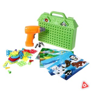 Конструктор "Веселые зверята" в чемоданчике с шуруповертом/5189629