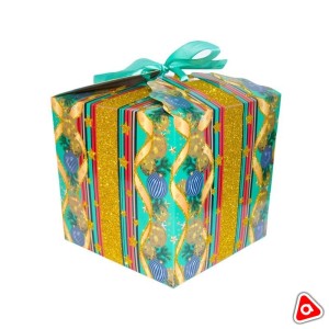 Коробка подарочная средняя новогодняя с шариками красная/зеленая