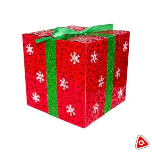 Коробка подарочная средняя новогодняя с узорами красная/зеленая