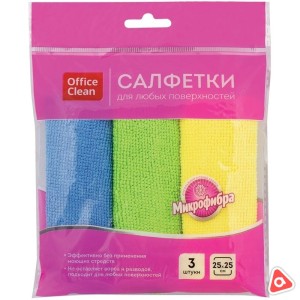 Тряпка микрофибра "OFFICE CLEAN" р-р 25х25 см для любых поверхностей /уп 3 шт /275757