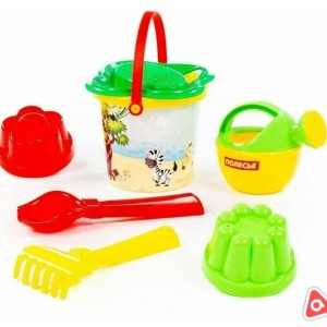 Набор "Полесье" Ведро-цветок среднее, ситичко-цветок, совок, грабли, формочки, лейка /4498