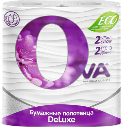 Бумажные полотенца "OVA" Deluxe 2-х слойные /уп 2шт/ в блоке 24 пач/0893