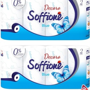 Бумага туалетная "Soffione Decoro Blue" голубая 2 слоя / 12 рулонов