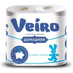 Бумага туалетная "Veiro" домашняя, белая, 2-х слойная, 4 рул в блоке