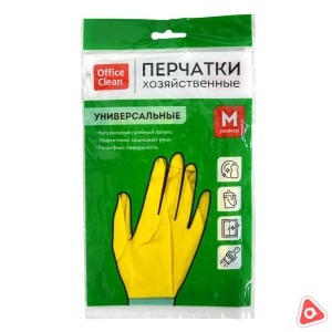 Перчатки резиновые "Office Clean" латексные желтые М /248569