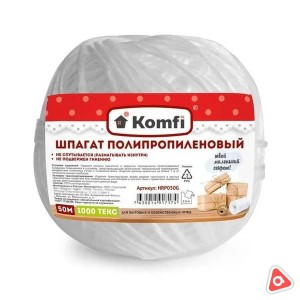 Шпагат полипропиленовый "KOMFI", белый, 60 м, 1000 текс /050W