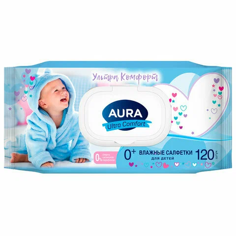 Салфетки влажные детский "AURA " Ultro Comfort 120 шт /кор 12 шт
