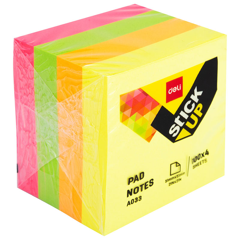 Бумага для заметок 5 цв 400л DELI Stick UP 51x51mm неоновые цвета /A03303